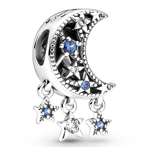 Blue Starry Sky Celestial Charms Alloy Cubic Zirconia Moon Earth Astronaut Heart Dangle Beads For DIY Bracelet Jewelry Making