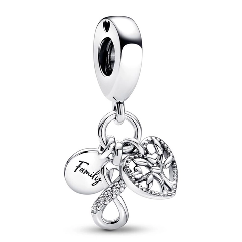 Silver Family Tree Of Life Heart Infinity Pendant Charm With Zirconia For DIY Bracelet Necklace Making Women Jewelry
