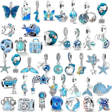 Ocean Series DIY Marine Charms For Bracelet Necklace Alloy Enamel Zirconia Whale Sea Star Travel Dangle Beads Jewelry Making Gift