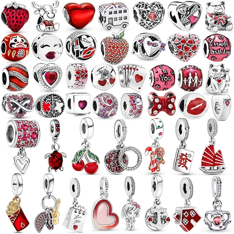 Dijes de Esmalte de Aleación de Moda Para Hacer Pulseras Corazón Rojo Fresa Colgantes de Animales DIY Cuentas de Goteo Aceite Accesorios Joyería Mujer