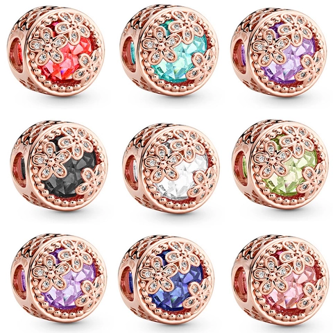 Roségold Legierung Gänseblümchen Charme Perlen Große Facettierte Strass Eingelegt Hohl Design DIY Schmuckzubehör Für Damen