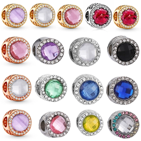 Alloy Rhinestone Crystal Large Hole Charm Bead Hollow Heart Round Pendant For DIY Bracelet Necklace Making Women Jewelry