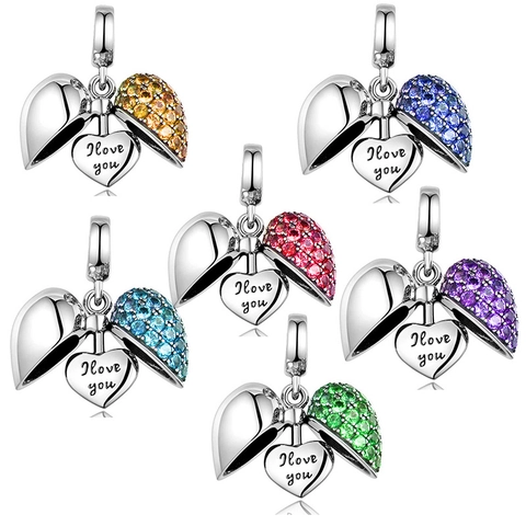 Romantic Opening Heart Locket Charm Alloy Rhinestone I Love You Engraved Pendant For DIY Jewelry Making Women Jewelry Gift