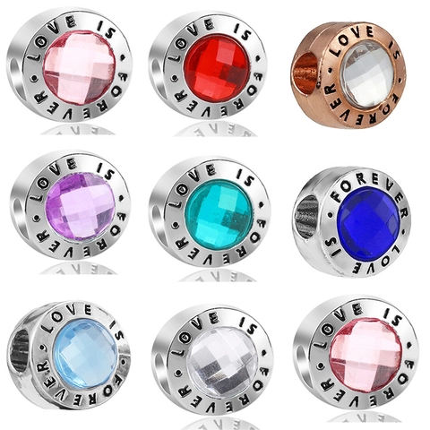 Romantic Metal Large Hole Charm Bead With Rhinestone Forever Love Engraved For DIY Snake Chain Bracelet Necklace Jewelry Accessories