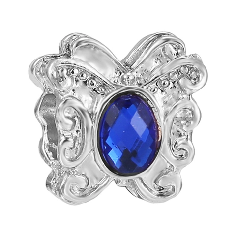 Ciondolo Charm di Lusso con Strass Blu per Creazione Gioielli Fai da Te Farfalla Gufo Cuore Perline in Metallo per Bracciale Stile Pandora