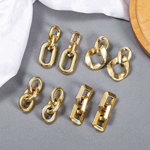 Mode Gold Farbe Legierung Geometrische Kette Tropfen Ohrringe Für Damen Vintage Klobig Ineinandergreifende Ohrringe Schmuck