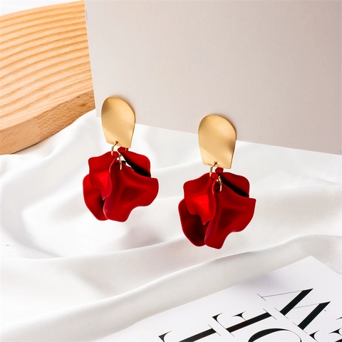 Bohemian Alloy Petal Drop Earrings For Women Matte Painted Layered Flower Leaf Earrings Elegant Fashion Jewelry Gift