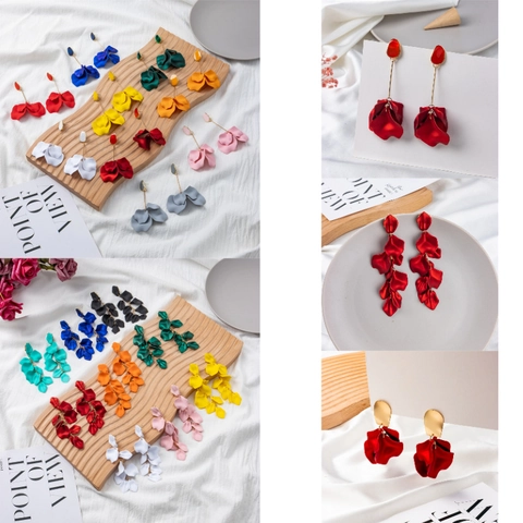 Fashion Acrylic Petal Drop Earrings For Women 925 Sterling Silver Earring Post Retro Matte Flower Tassel Statement Earrings Jewelry Gift