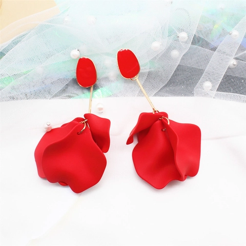 Bohemian Matte Petal Leaf Long Drop Earrings For Women Alloy 925 Sterling Silver Earring Post Floral Statement Jewelry