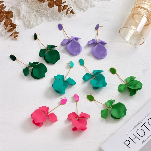 Fashion Acrylic Floral Petal Drop Earrings For Women Matte Alloy Dangle Earrings With 925 Sterling Silver Post Bohemian Summer Jewelry