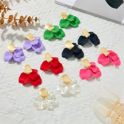 Western Style Matte Alloy Petal Drop Earrings For Women Fashion Multi Layered Floral Dangle Earrings Jewelry Gift