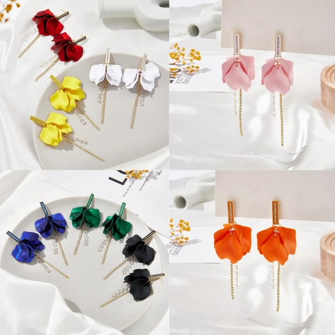 Fashion 925 Sterling Silver Post Alloy Rhinestone Petal Drop Earrings With Long Tassel For Women Jewelry Party Accessory