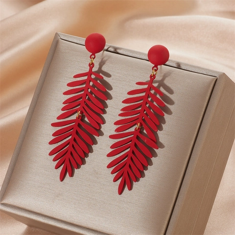 Women Bohemian Matte Tropical Leaf Dangle Earrings With 925 Sterling Silver Post Colorful Spray Paint Plant Vacation Jewelry