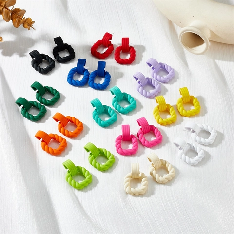 Geometric Square Matte Lacquered Candy Color Stud Earrings With 925 Sterling Silver Earring Post Acrylic Twisted Jewelry