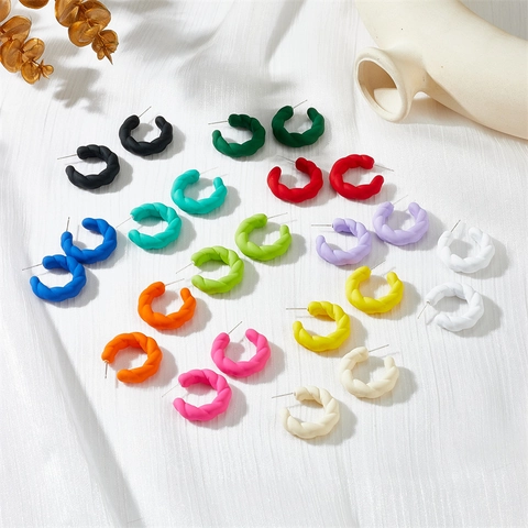 Matte Acrylic Twisted C-Shaped Stud Earrings Geometric Braided Hoop Earrings Colorful Candy Color Jewelry For Women