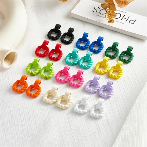 Geometric Square Matte Lacquered Candy Color Stud Earrings With 925 Sterling Silver Earring Post Acrylic Twisted Jewelry