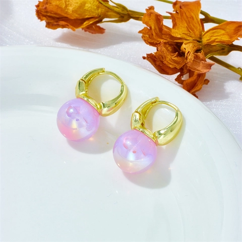 Fashion Mermaid Artificial Pearl Hoop Earrings Gradient Color Round Bead Ear Buckle Resin Copper Elegant Jewelry For Women Daily Wear