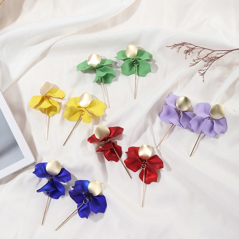 Fashion Flower Petal Leaf Drop Earrings For Women Matte Acrylic Long Dangle Earrings Elegant Floral Jewelry Accessory Gift