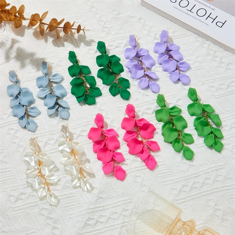 Fashion Vintage Flower Petal Long Tassel Earrings Acrylic Lacquer Matte Dangle Earrings For Women Vacation Banquet Party