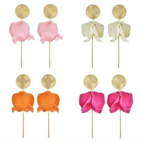 Fashion Flower Petal Leaf Drop Earrings For Women Matte Acrylic Long Dangle Earrings Elegant Floral Jewelry Accessory Gift