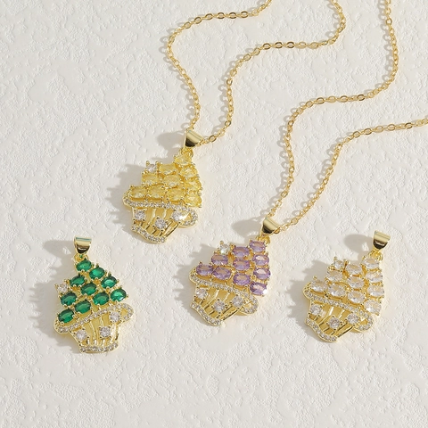 Luxury Zircon Cupcake Sailboat Pendant Necklace Gold Plated Copper Sweet Fashion Jewelry For Women Gift Daily Accessories
