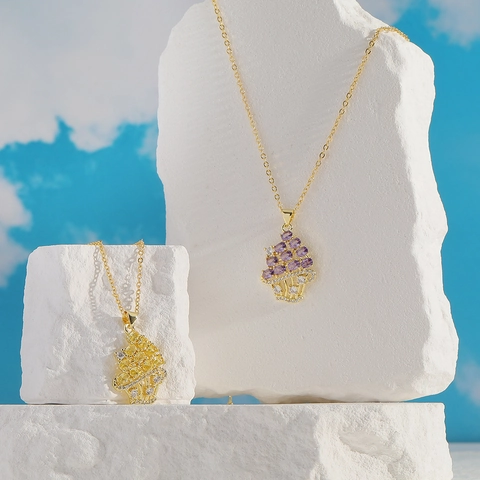 Luxury Zircon Cupcake Sailboat Pendant Necklace Gold Plated Copper Sweet Fashion Jewelry For Women Gift Daily Accessories