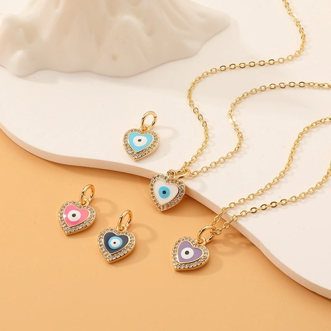Kupfer Zirkonia Süß Herz Böses Auge Anhänger Halskette Gold Galvanisiert Emaille Charme Schmuck Für Damen Mädchen Geschenk