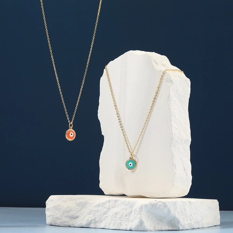 Fashion Evil Eye Pendant Necklace For Women Copper Gold Plated Round Enamel Protection Amulet Commuter Jewelry Gift