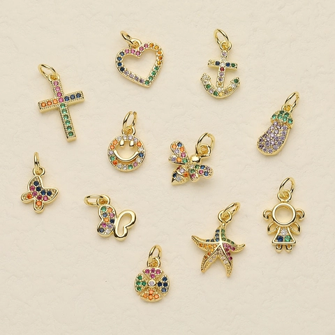 DIY Copper Gold Plated Zirconia Pendants For Jewelry Making Butterfly Cross Heart Smile Anchor Star Pendants Women Jewelry Accessories