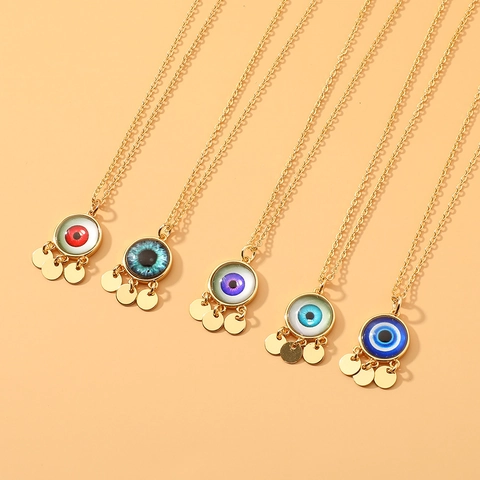 Fashion Copper Gold Plated Zirconia Evil Eye Pendant Necklace For Women Mysterious Exotic Style Jewelry With Round Sequins