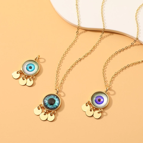 Fashion Copper Gold Plated Zirconia Evil Eye Pendant Necklace For Women Mysterious Exotic Style Jewelry With Round Sequins