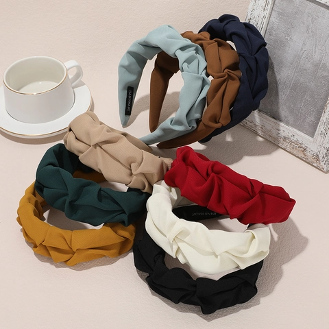 Serre-tête Large Plissé à la Mode pour Femmes Bandeau en Tissu Torsadé Fait à la Main Accessoire de Cheveux Style Rétro Décontracté