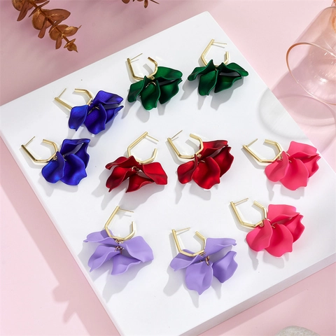 Vintage Acrylic Flower Petal Drop Earrings With 925 Sterling Silver Earring Post Geometric Lacquered Floral Jewelry Women