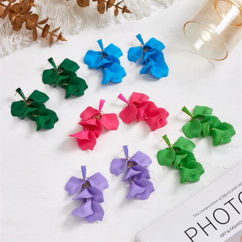 Vintage Pastoral Flower Petal Drop Earrings Acrylic Floral Jewelry With 925 Sterling Silver Earring Post For Women