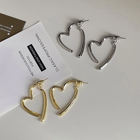 Crossover Heart Stud Earrings With 925 Sterling Silver Earring Post Gold Silver Plated Dual-Wear Simple Jewelry For Women