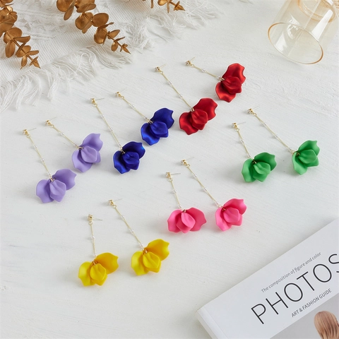 Korean Style Flower Drop Earrings 925 Sterling Silver Earring Post Acrylic Petal Artificial Pearl Rhinestone Tassel Earrings