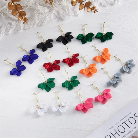 Acrylic Petal Flower Drop Earrings With 925 Sterling Silver Post Euro Style Matte Floral Statement Jewelry For Women