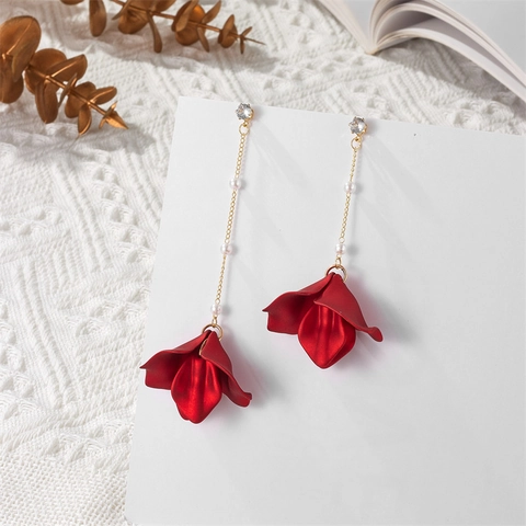 Korean Style Flower Drop Earrings 925 Sterling Silver Earring Post Acrylic Petal Artificial Pearl Rhinestone Tassel Earrings