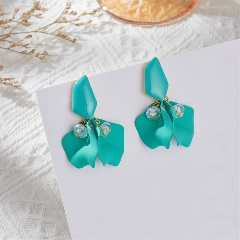 Korean Style Matte Petal Drop Earrings Candy Color Enamel Flower Alloy Rhinestone Earrings Elegant Fashion Jewelry For Women