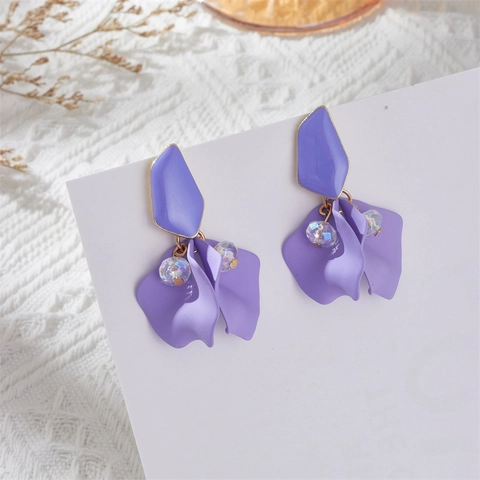 Matte Petal Dangle Earrings Korean Style Enamel Painted Flower Earrings Alloy Rhinestone Geometric Jewelry For Women Party Gift