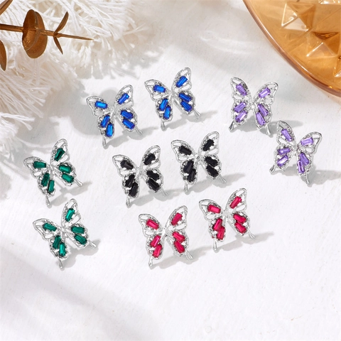 Butterfly Stud Earrings Alloy With 925 Sterling Silver Earring Post Zircon Rhinestone Simple Elegant Jewelry For Women