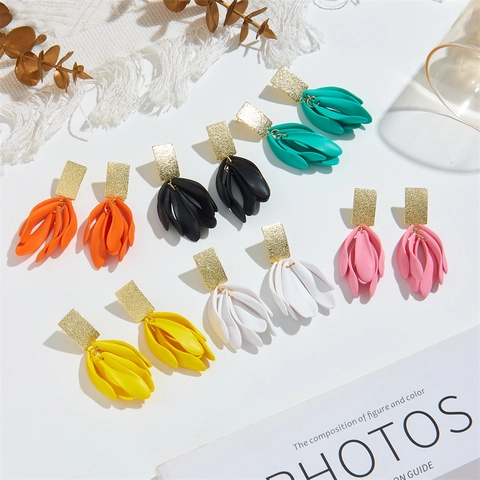 Bohemian Layered Petal Tassel Drop Earrings For Women Fashion Acrylic Matte Floral Dangle Earrings Vacation Party Jewelry