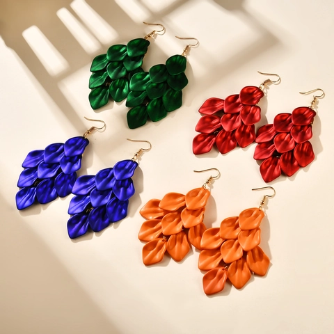 Bohemian Layered Petal Tassel Drop Earrings Acrylic Pearlescent Spray Painted Flower Leaf Earrings For Women Fashion Jewelry