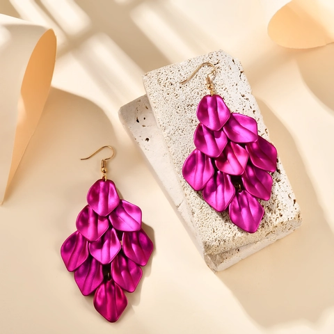 Bohemian Layered Petal Tassel Drop Earrings Acrylic Pearlescent Spray Painted Flower Leaf Earrings For Women Fashion Jewelry