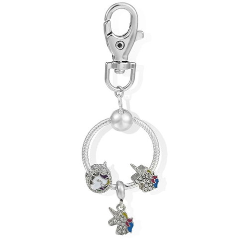 Fashion Silver Color Alloy Unicorn Keychain With Rhinestone Colorful Enameled Charms Metal Key Ring For Women Bag Accessories Gift