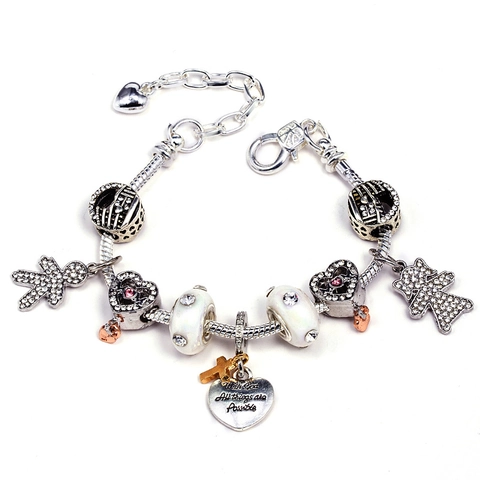 Romantic Alloy Heart Charm Bracelet With Snake Chain Boy Girl Pendant Inspirational Quote Fashion Jewelry For Women Men