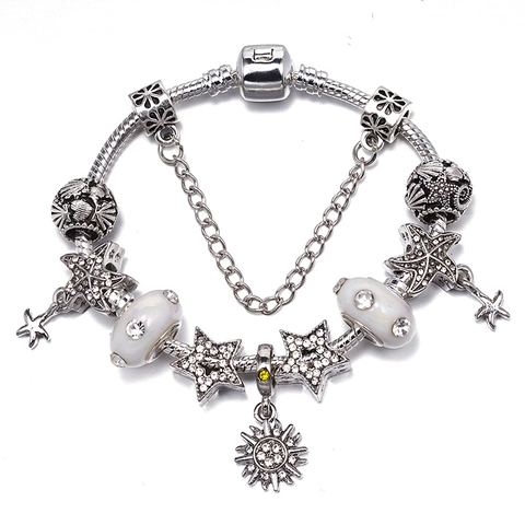 Mode DIY Legierung Stern Sonne Muschel Charm Armband Strass Schlangenknochenkette Sicherheitskette Damen Schmuck Geschenk