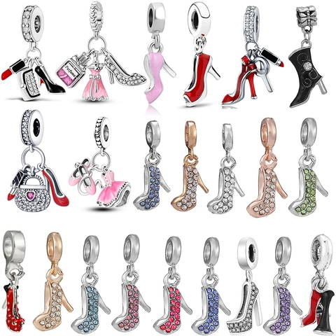 Alloy Enamel Rhinestone High Heels Lipstick Handbag Charm Pendants For DIY Bracelet Necklace Making Fashion Women Jewelry Accessories