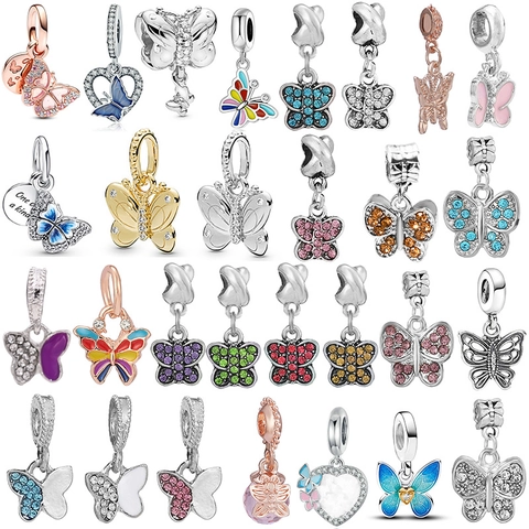 Alloy Butterfly Dangle Charms For Bracelet Necklace DIY Jewelry Making Enamel Rhinestone Heart Shape Beads Accessory