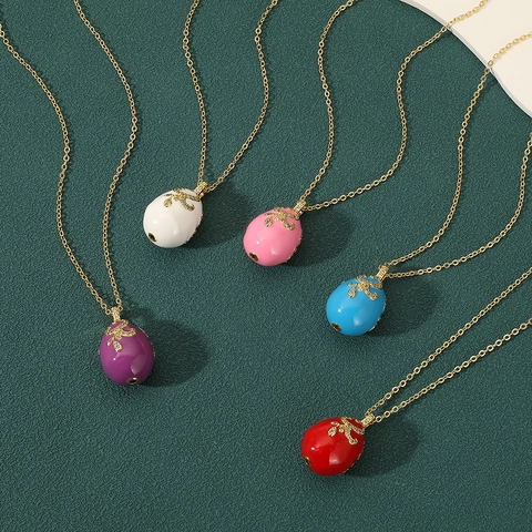 Collier Pendentif Oeuf Style Fabergé Vintage pour Femme Cuivre Incrusté de Zirconia Plaqué Or 18K Bijoux Cadeau de Pâques